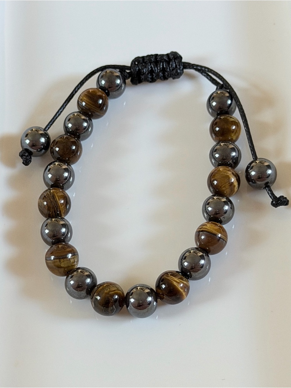 Men's Black and Brown Beaded Adjustable Bracelet